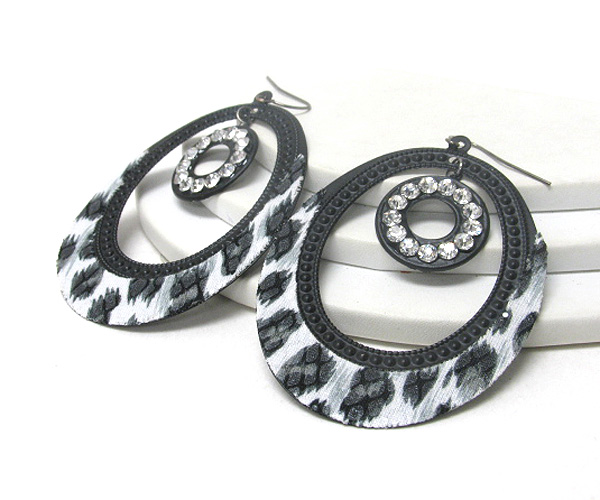 Crystal and animal print deco double hoop earring - hoops