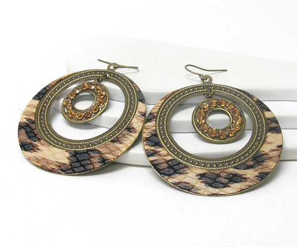 Crystal and animal print deco double hoop earring - hoops