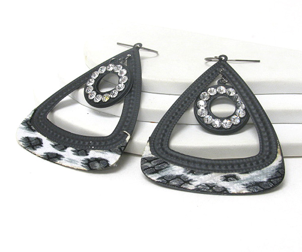 Crystal and animal print deco double triangular hoop earring - hoops