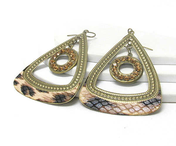 Crystal and animal print deco double triangular hoop earring - hoops