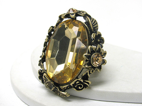 Facet glass and crystal and metal art stretch ring