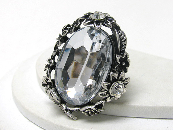 Facet glass and crystal and metal art stretch ring