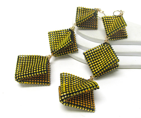 Extra long folded colored metal mesh drop earring