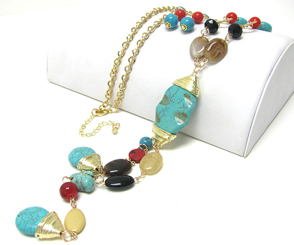 Natural stone  drop long necklace set