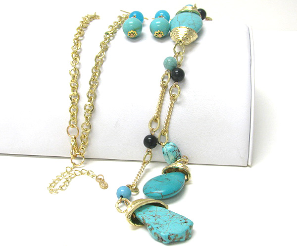 Natural stone drop  long necklace set