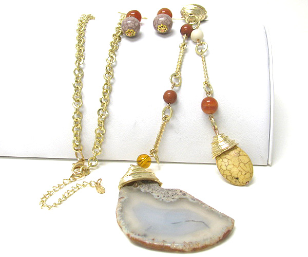 Natural stone drop  long necklace set