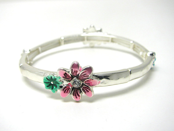 Crystal flower metal stretch bracelet