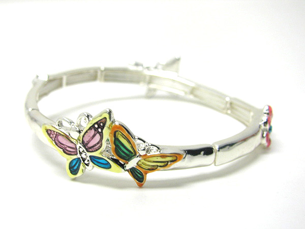 Butterfly and crystal flower metal stretch bracelet