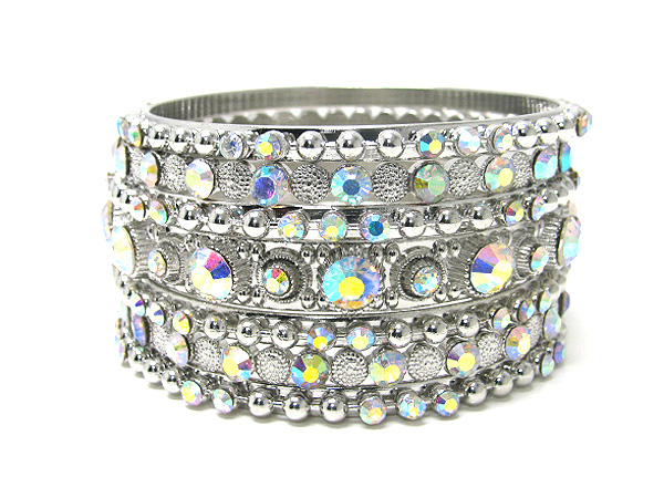 Multi crystal deco and mixed metal bangle set of 7