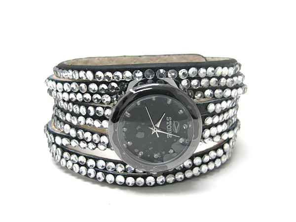 Metal face and crystal on genuine leatherette  band watch