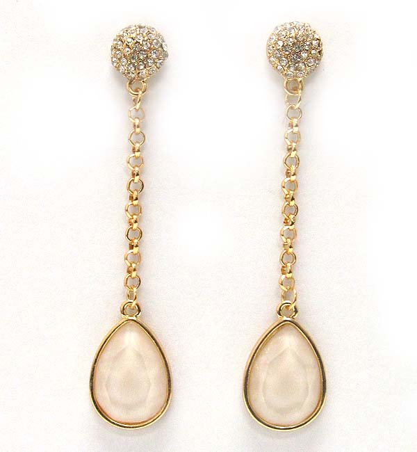 Crystal metal fire ball drop long chain with tear drop glass stone earring