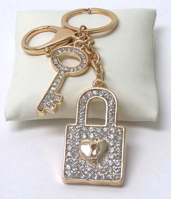 Crystal lock and key key chain