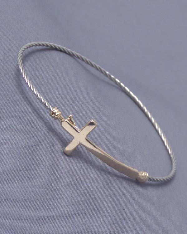 Metal cross and flexible metal rope bangle bracelet