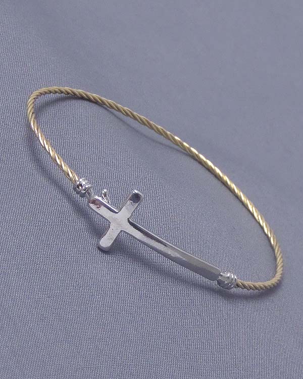 Sideway cross metal cable bangle bracelet