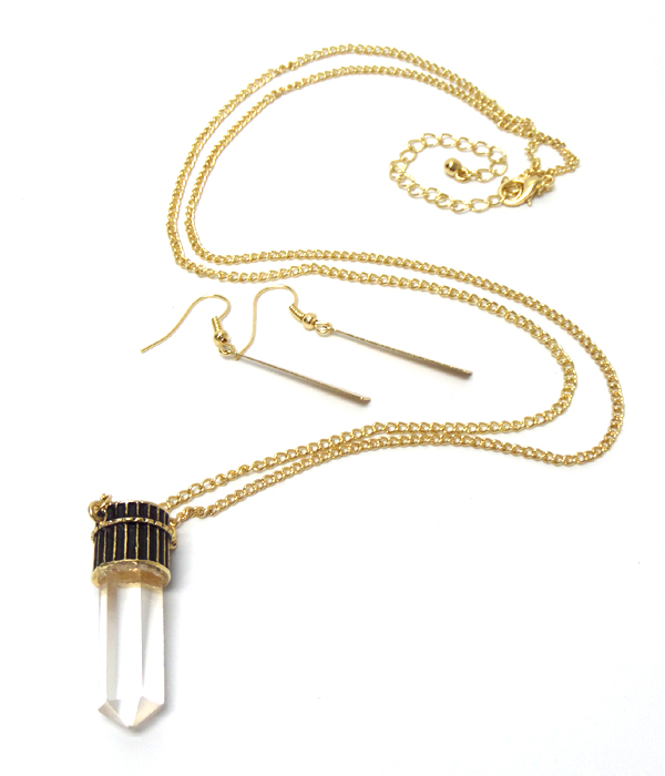 Semi precious quartz stone metal chain long necklace set
