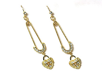 Crystal pin with heart lock earring