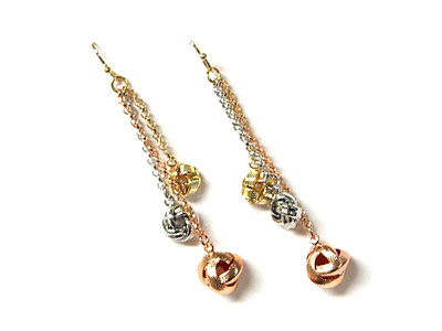 Tri metal rose ball drop earring