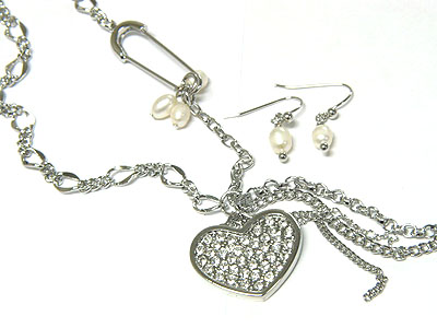 Crystal heart necklace set