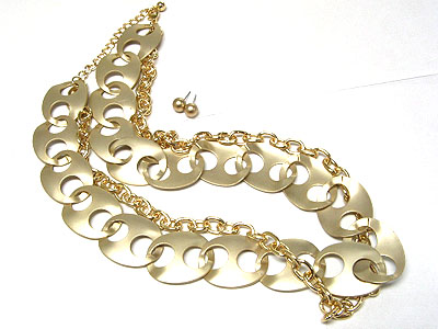 Flat disk linked and chain necklace set