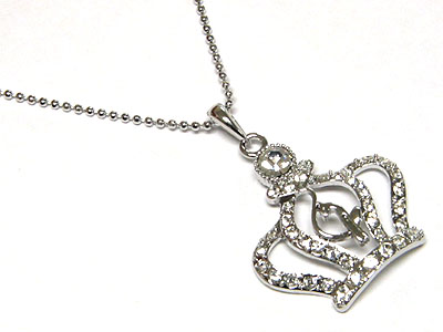 Made in korea whitegold plating designer style crystal crown and cat necklace