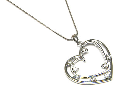 Made in korea whitegold plating crystal doble heart necklace