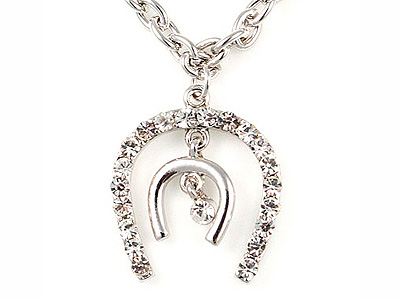 Made in korea whitegold plating crystal double horse shoe necklace