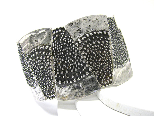 Burnished silver wide metal piece stretch bracelet