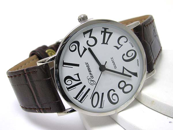 Genuine leather band slim round face boy friend watch