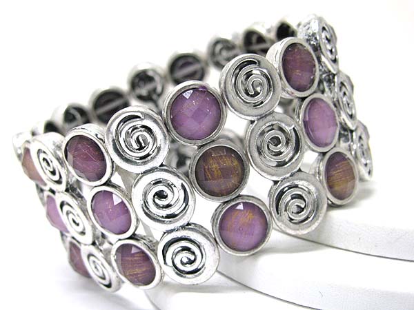 Three line casting round metal and patina style finish stretch bracelet