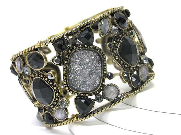 Crystal and glass art deco stretch bracelet