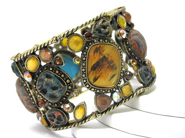 Crystal and glass art deco patina finish stretch bracelet