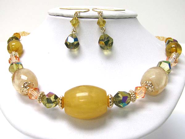 Multi glass bead link necklace set