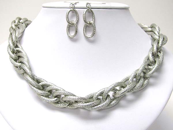 Two tone double metal chain necklace earring set