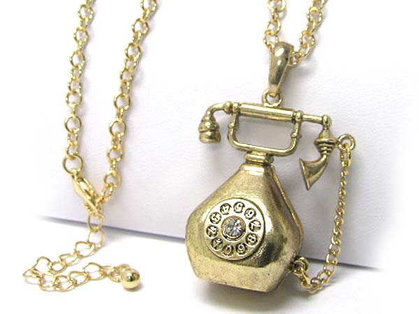 Antique style corded 3d dial telephone necklace