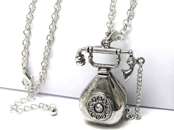 Antique style corded 3d dial telephone necklace