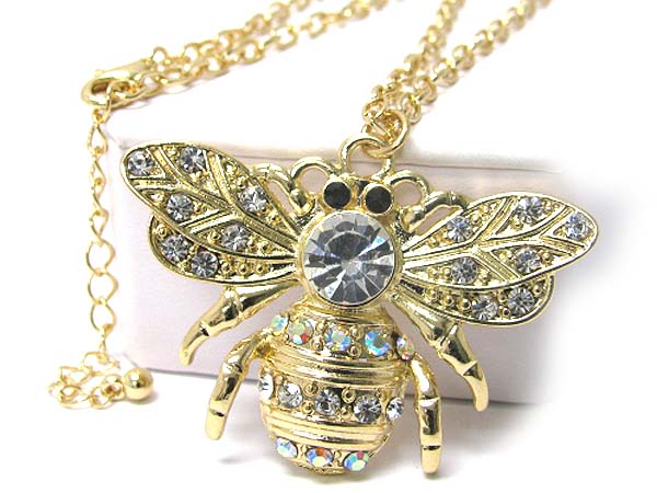 Large center crystal stud bee necklace