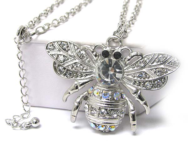 Large center crystal stud bee necklace