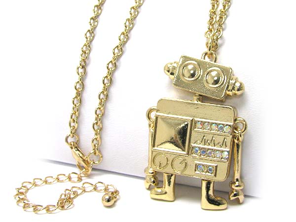 Robot puppet pendant long chain necklace