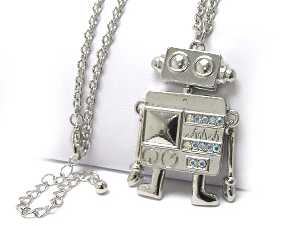 Robot puppet pendant long chain necklace