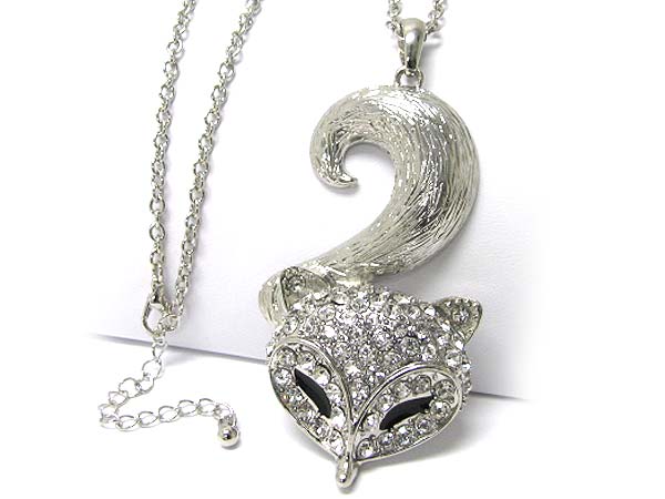 Crystal stud fox head and tail necklace