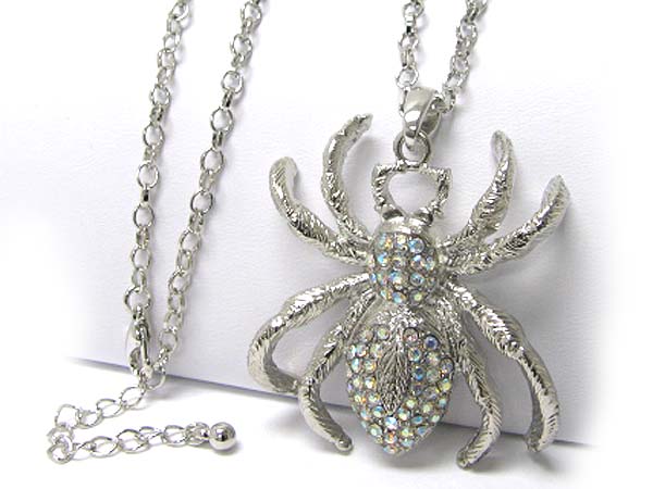 Crystal stud large 3d tarantula spider long necklace