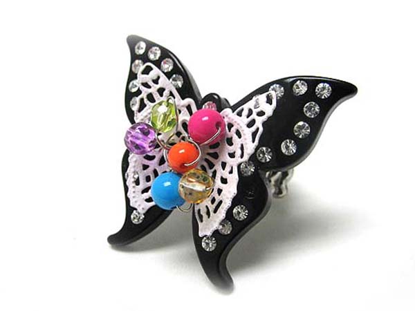 Crystal stud metal and acrylic butterfly stretch ring