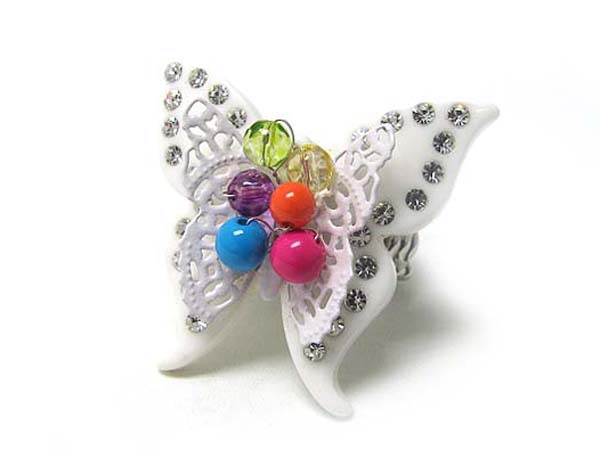 Crystal stud metal and acrylic butterfly stretch ring