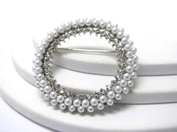 Crystal and pearl deco round pin or brooch