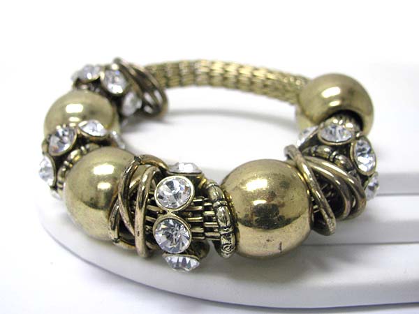 Crystal architectural  metal ball on mesh chain stretch bracelet