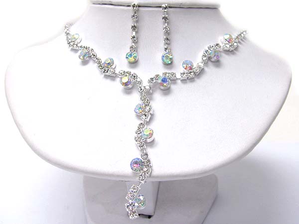 Y shape crystal deco rhinestone necklace earring set