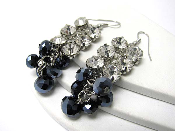 Large crystal and glass ball link drop earrings