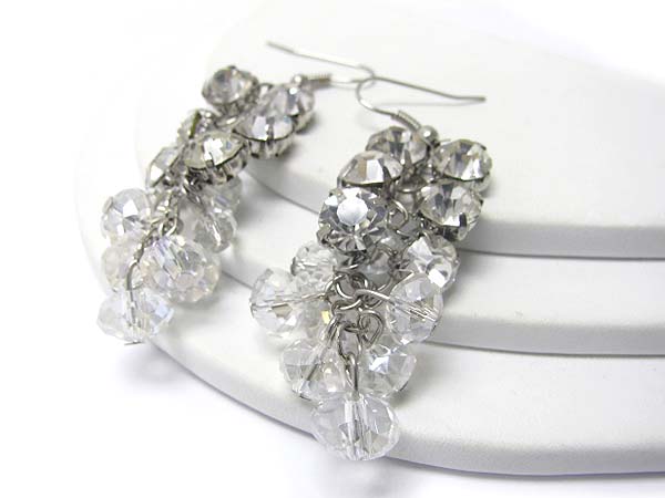 Large crystal and glass ball link drop earrings