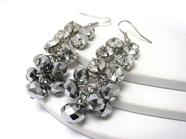 Large crystal and glass ball link drop earrings