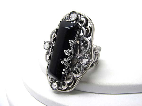 Natural stone and crystal stud filigree stretch ring